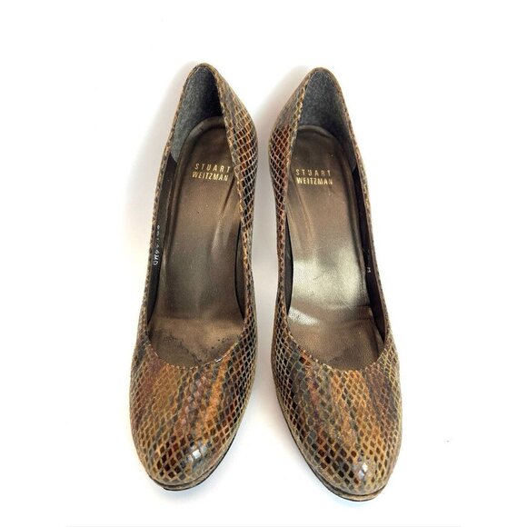Stuart Weitzman Platform Pump Snake Embossed Leather Heels 6.5 - Picture 1 of 9
